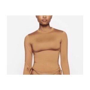 SKIMS Swim Long Sleeve Shirt Almond XXS Rash Guard